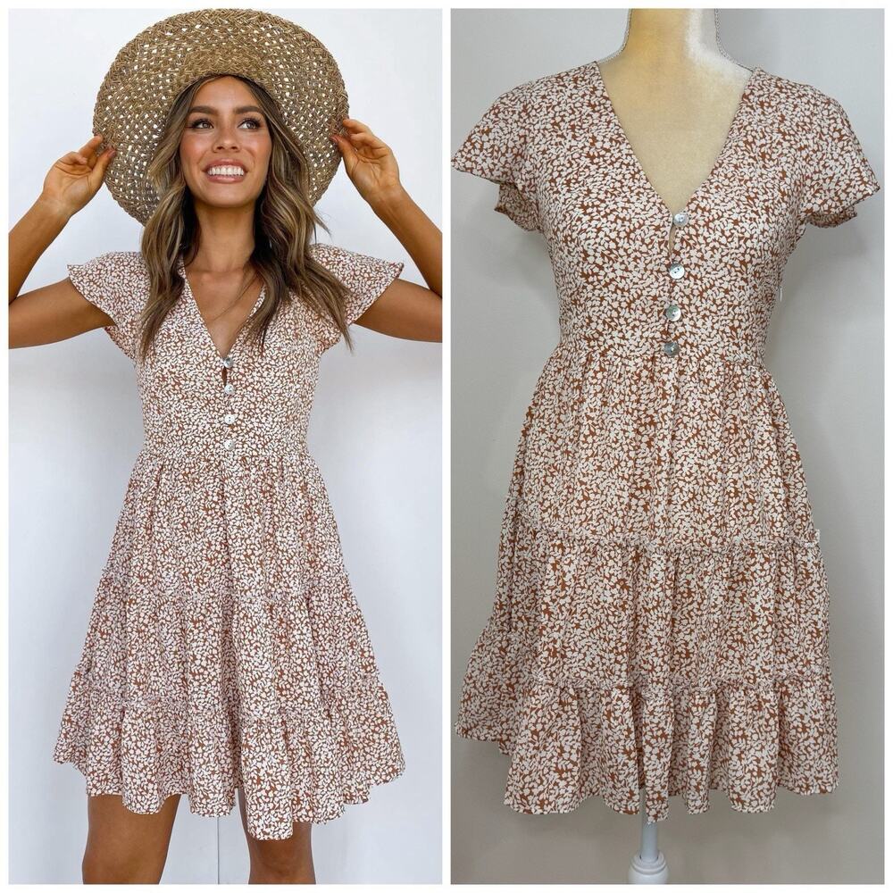 Petal & Pup Cream and Brown Floral Mini Dress